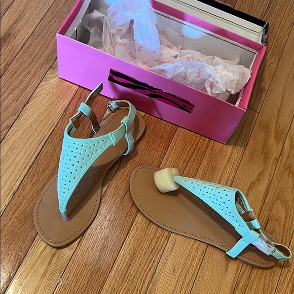 Mint Green Perforated Sandals - Picture 1 of 5